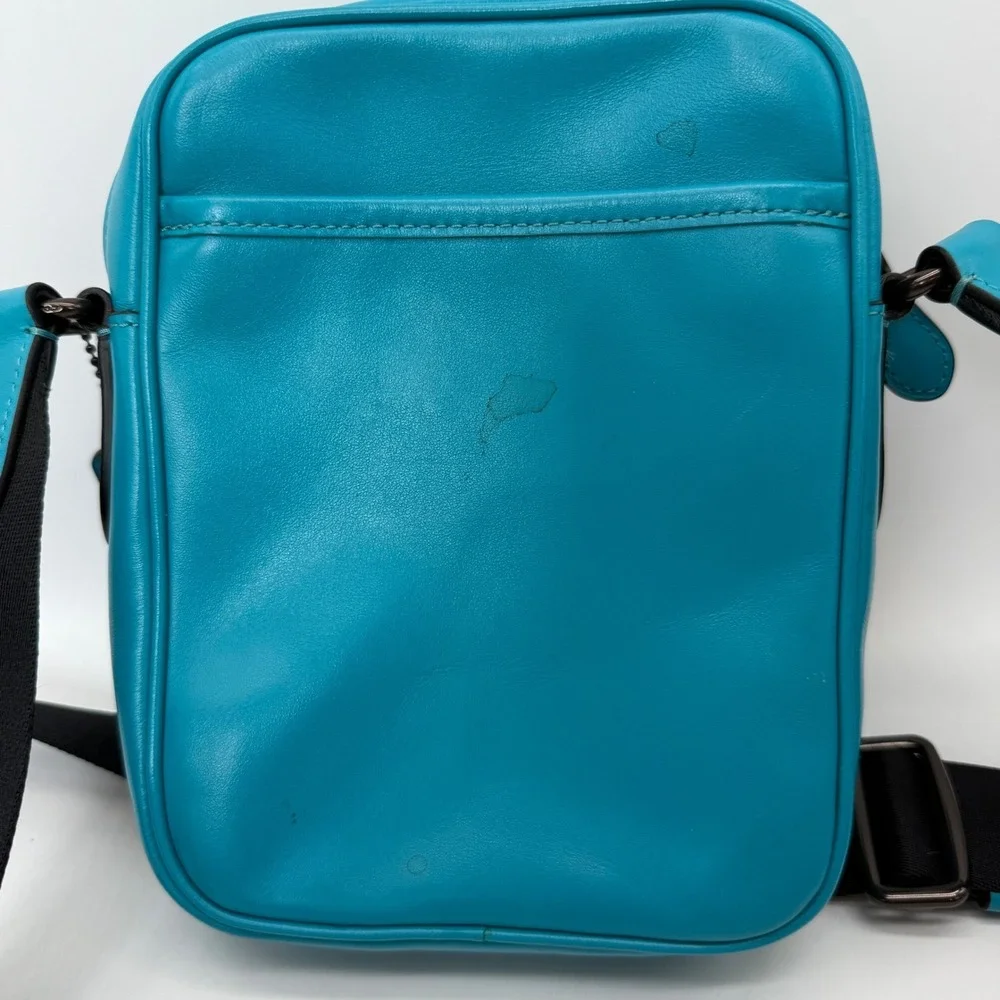 Coach Crossbody Bag Mens Small Turquoise Leather Turnlock Camera Messenger Bag